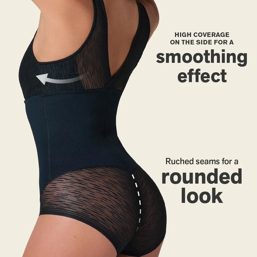 Sheer Stripe Detail Sculpting Bodysuit