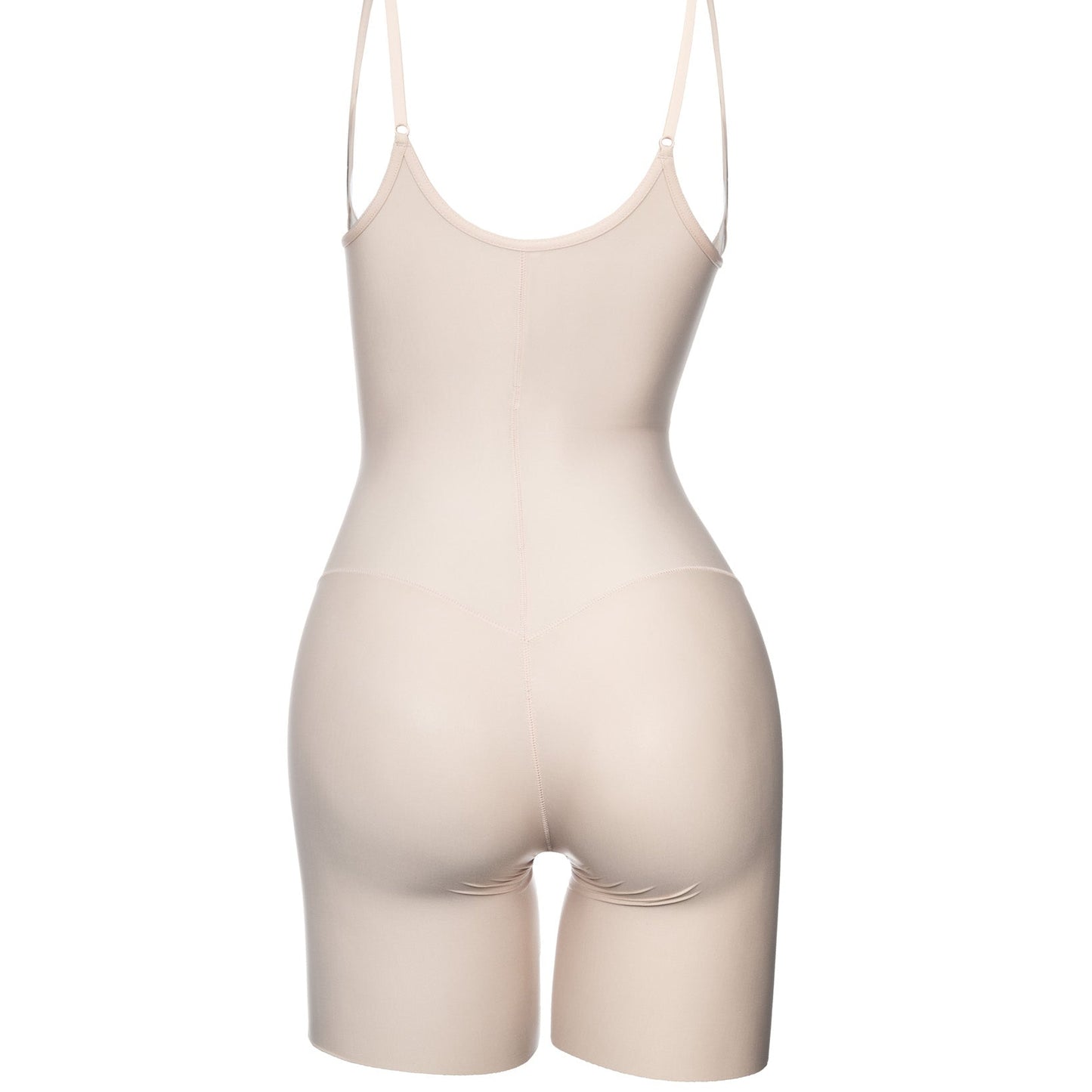 Beige bodysuit with thin straps on a white background