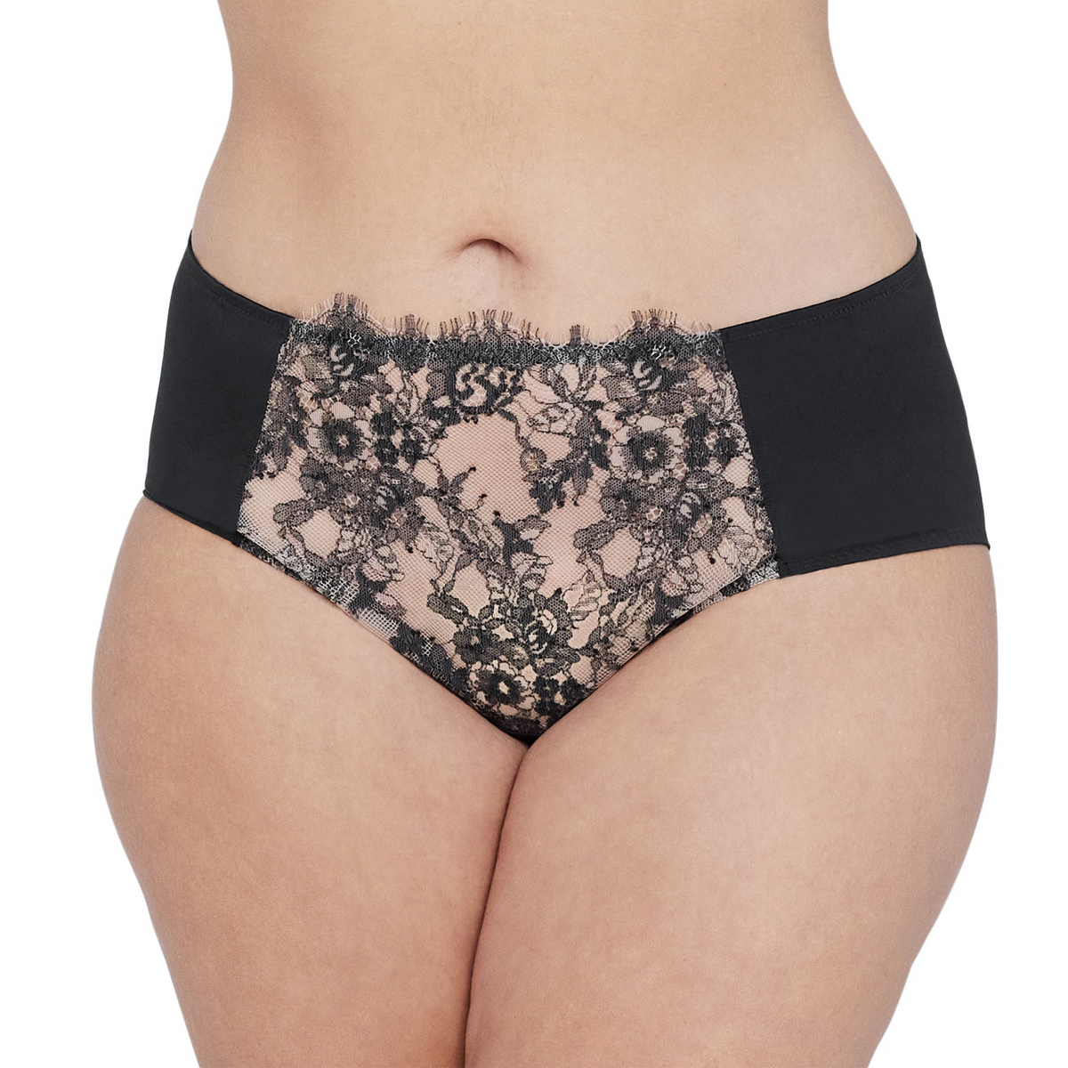 Black lace underwear on a white background
