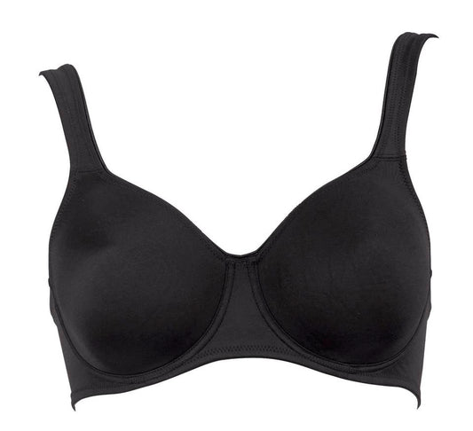 A black underwire bra with adjustable straps and a smooth, minimalist design.