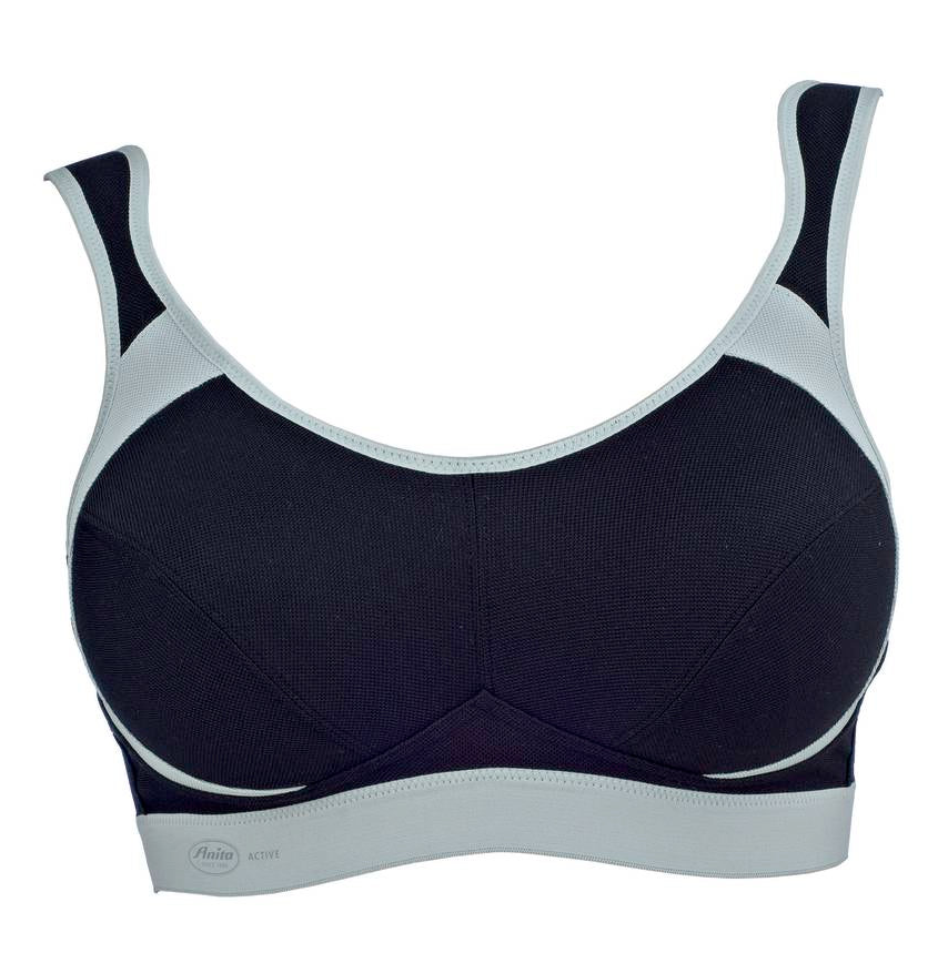 Black and gray sports bra on a white background
