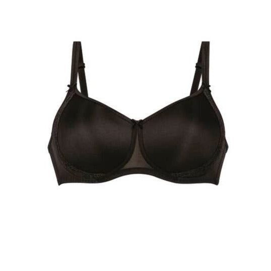 A black wireless contour bra with lace rose detailing.