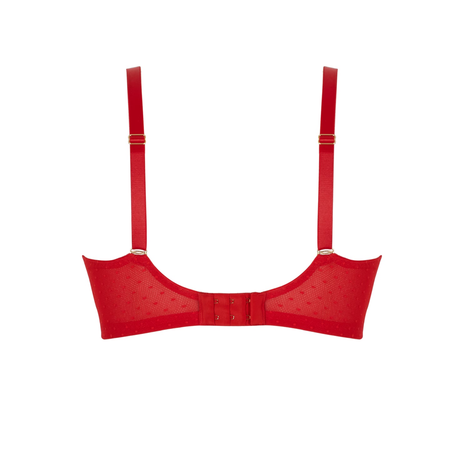 Red bra with mesh design on a white background
