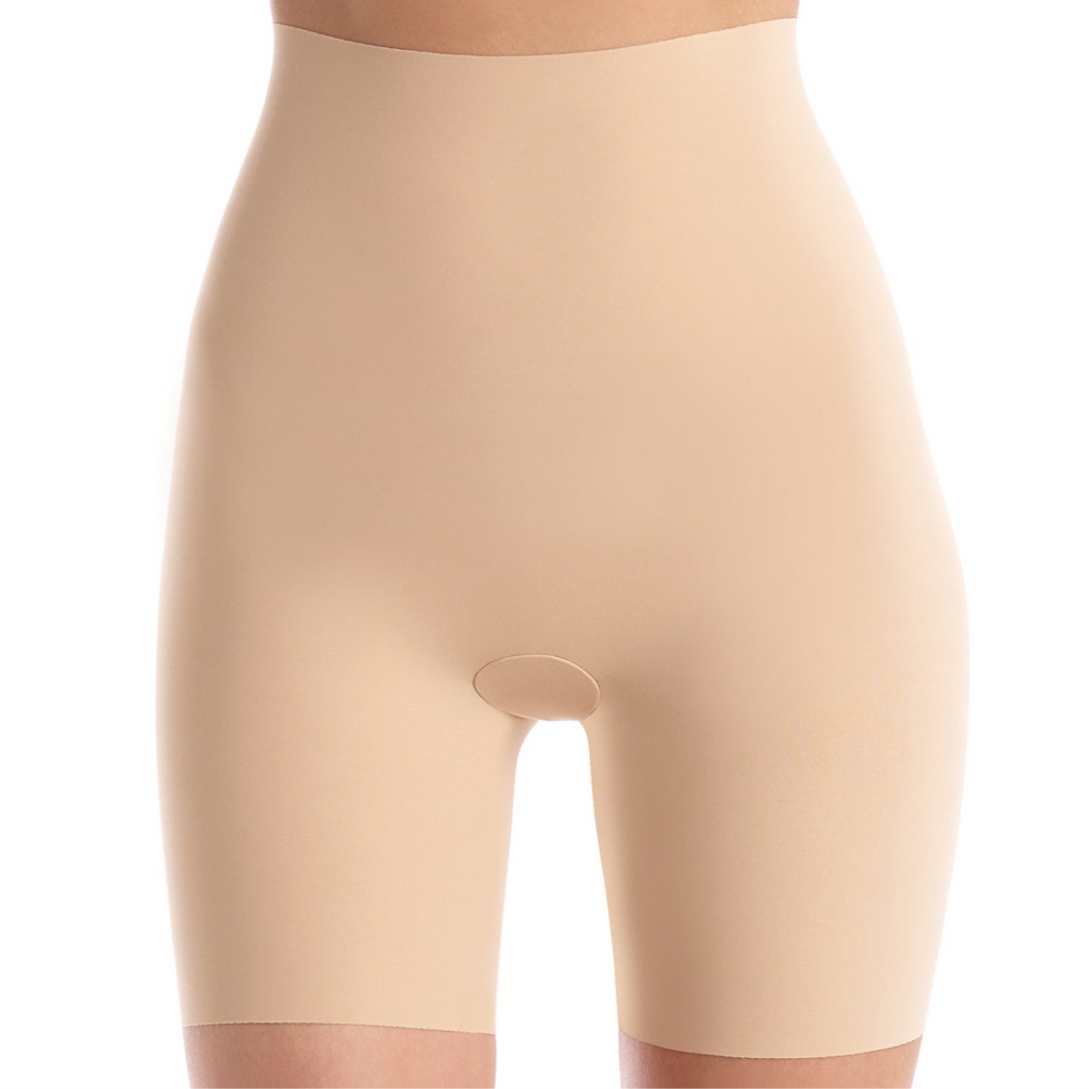 Beige shapewear shorts on a white background