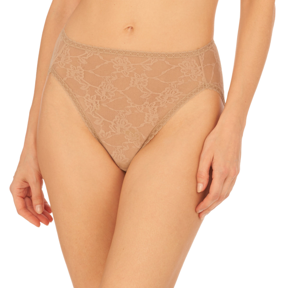 Beige lace underwear on a white background