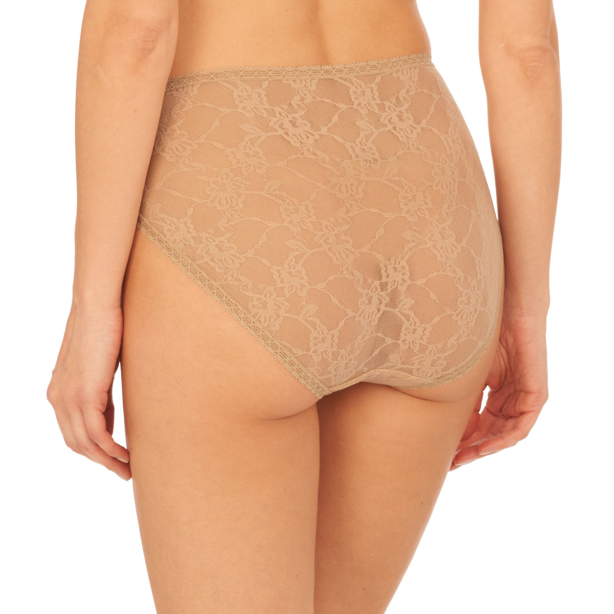 Beige lace underwear on a white background