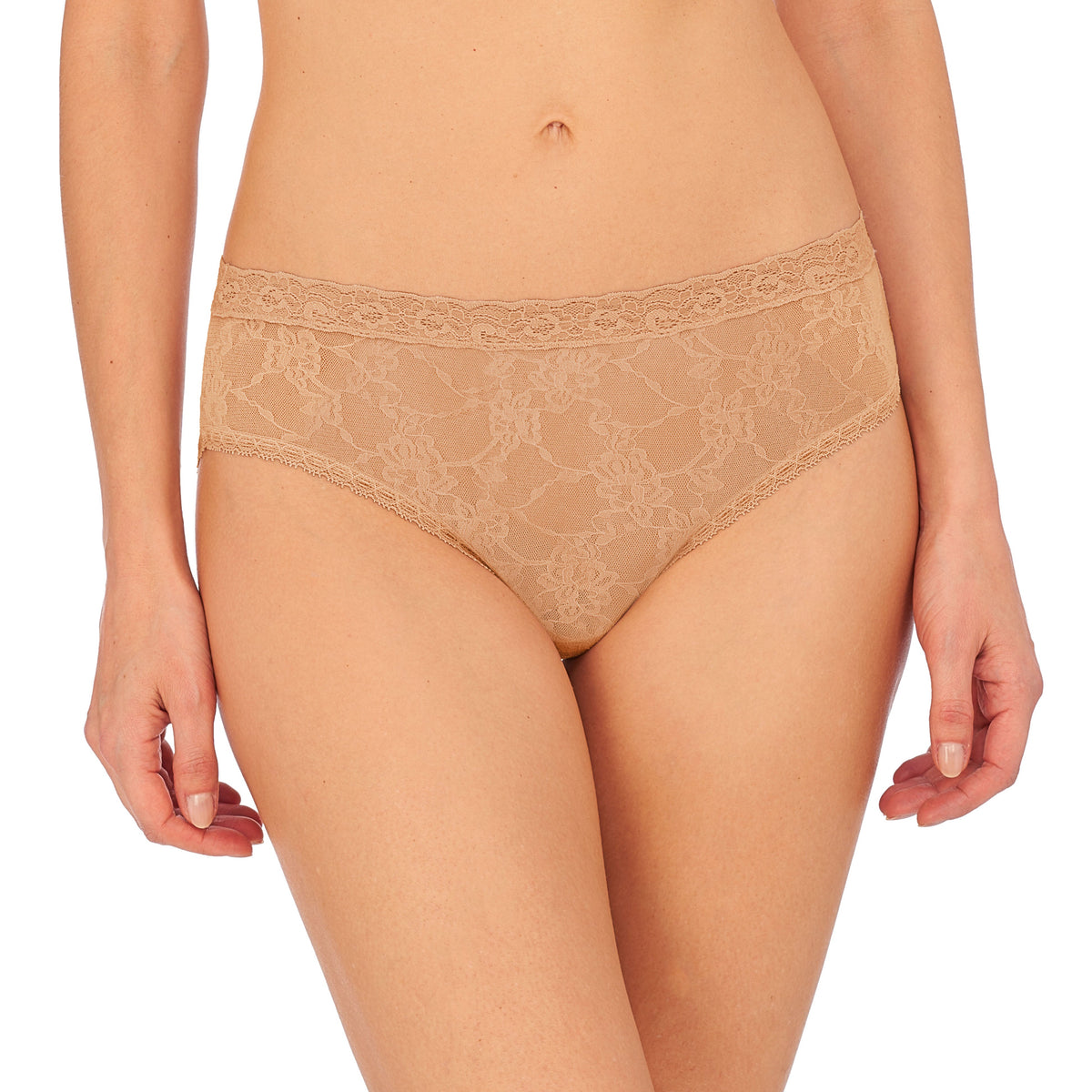 Beige lace underwear on a white background