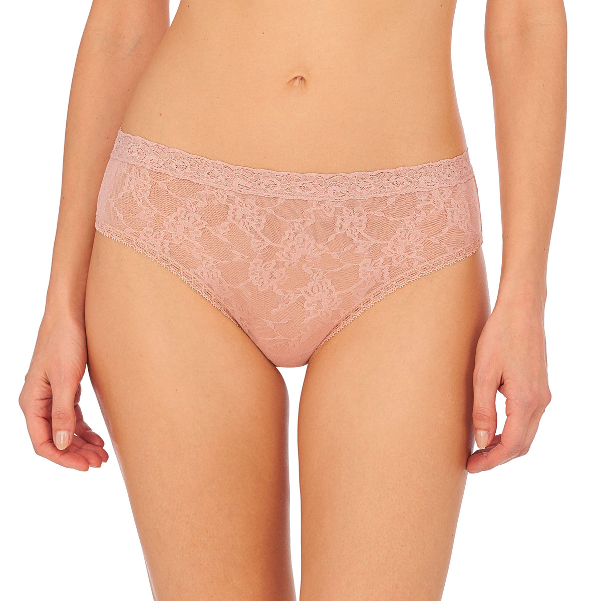 Pink lace underwear on a white background