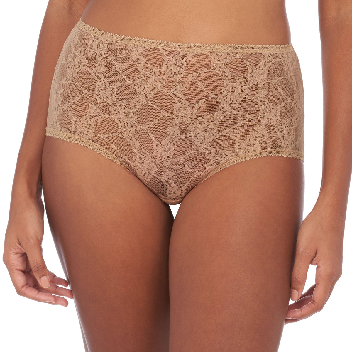 Beige lace underwear on a white background