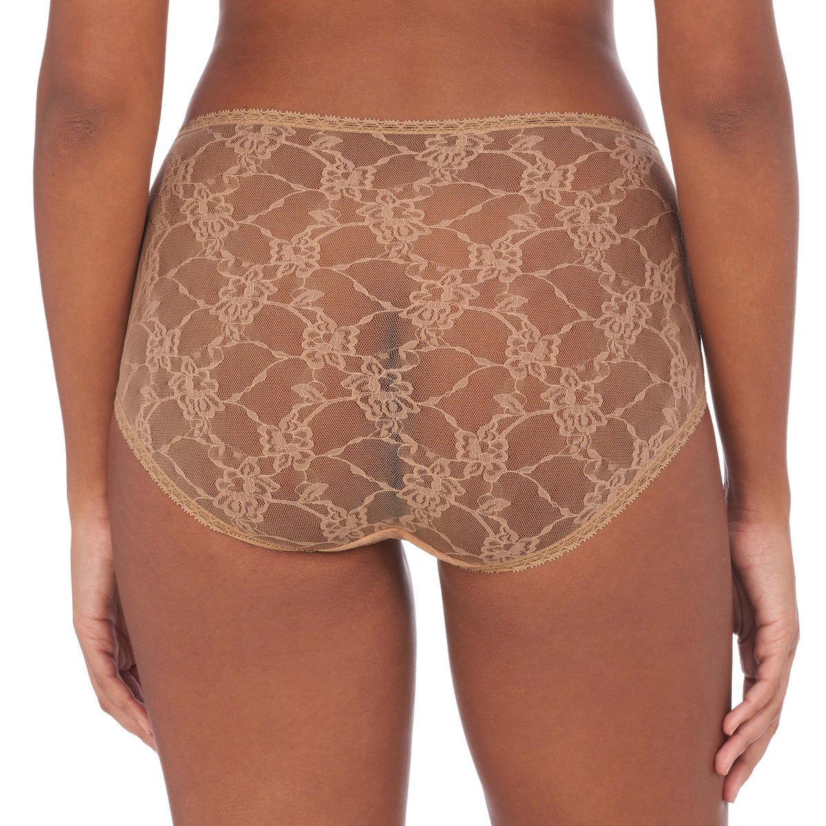 Lace underwear worn by a model on a white background