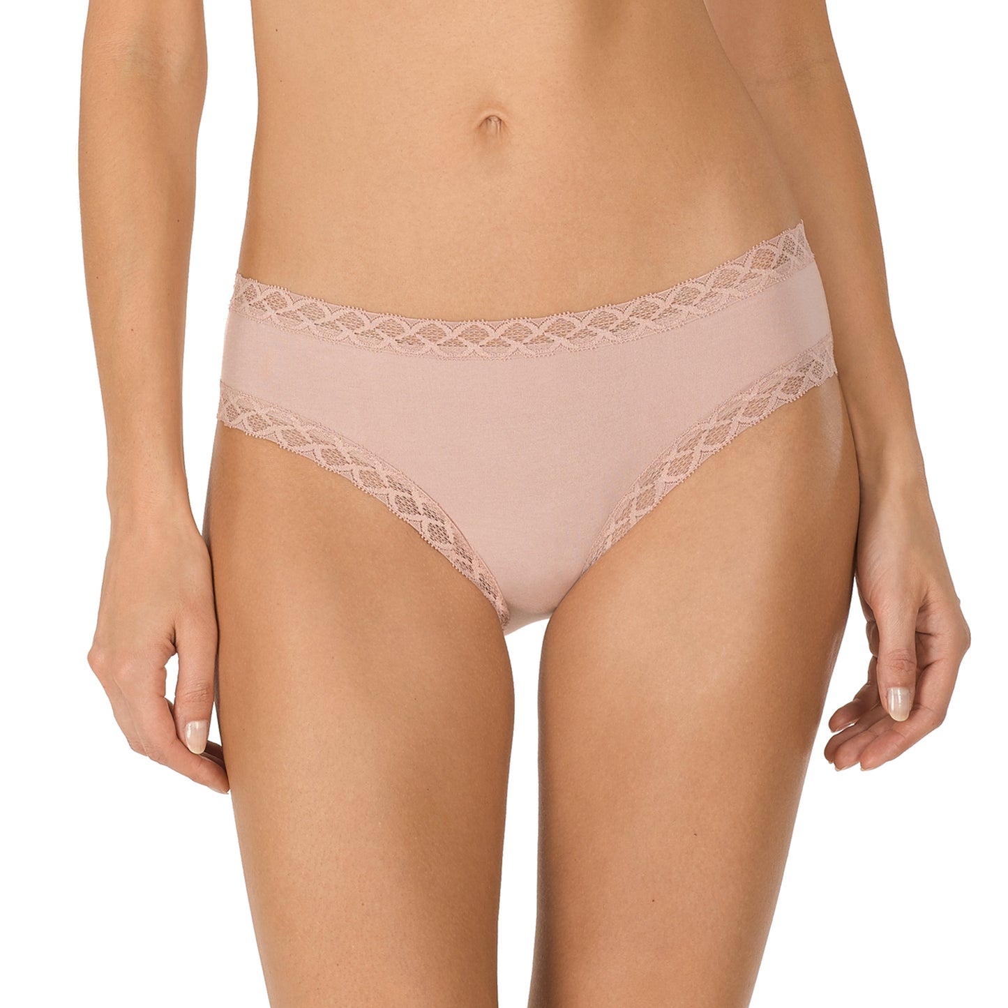 Light pink lace underwear on a white background