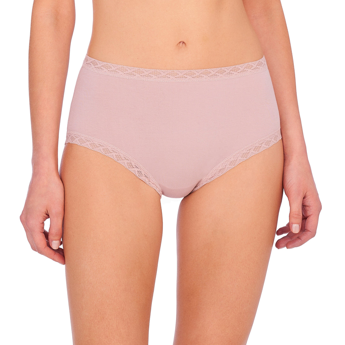 Pink underwear worn by a model on a white background