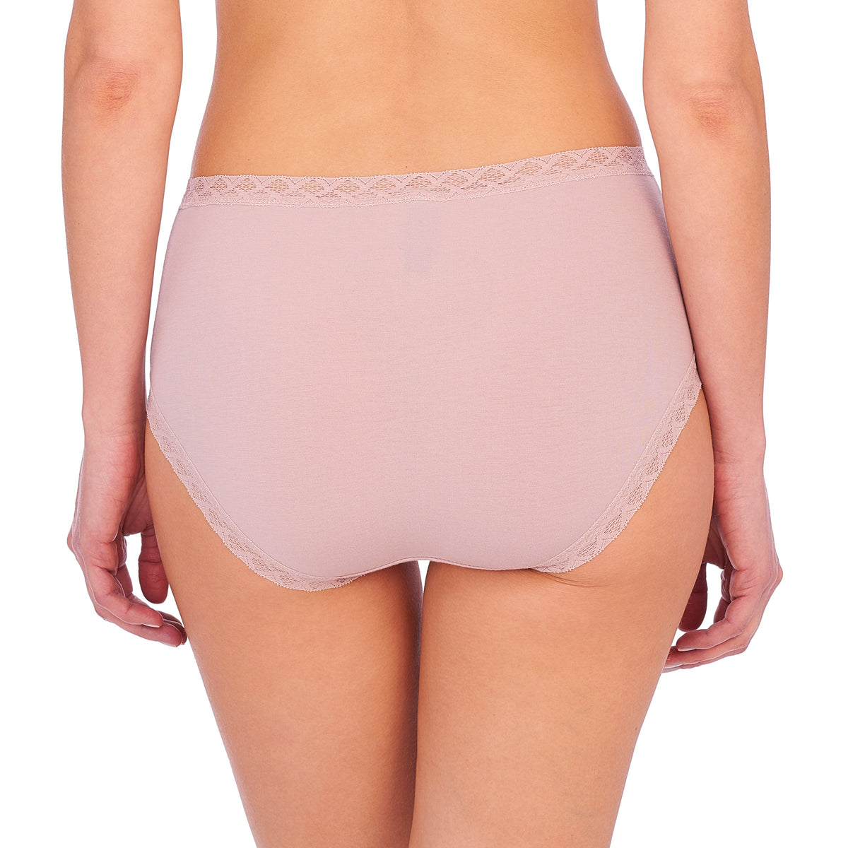 Light pink underwear with lace trim on a white background
