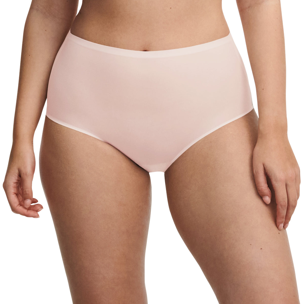 Light pink high-waisted underwear on a white background