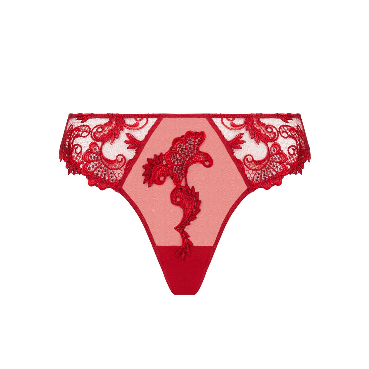 Red lace thong on a white background