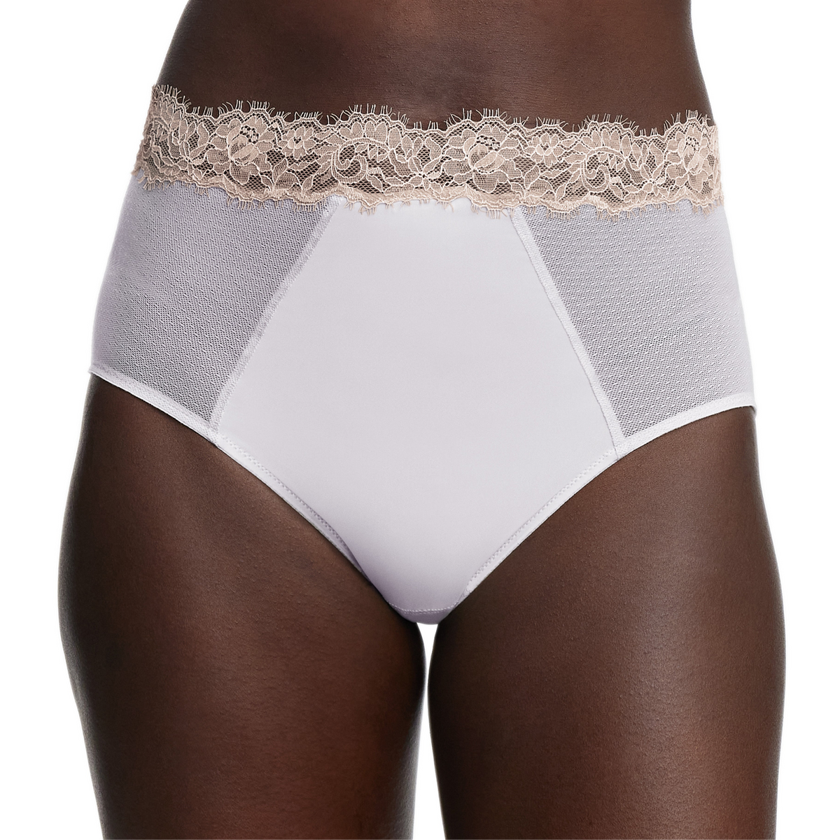 Gray and white underwear with lace waistband on a white background