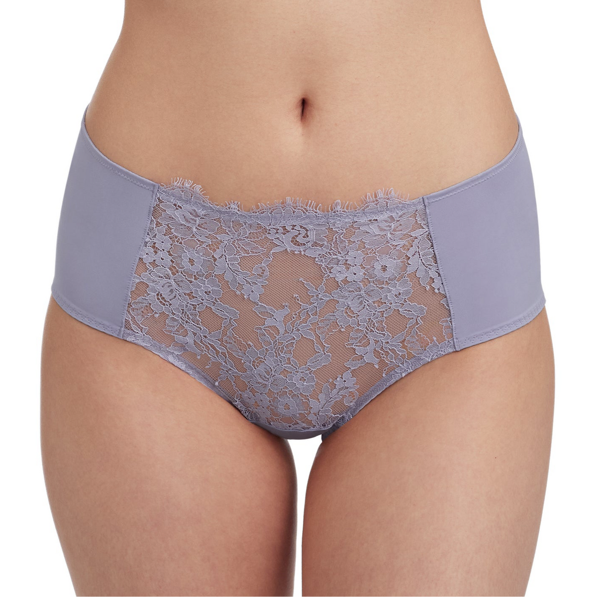 Lavender lace underwear on a white background