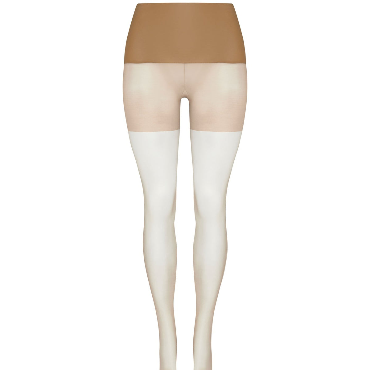 Beige tights with a brown waistband on a white background