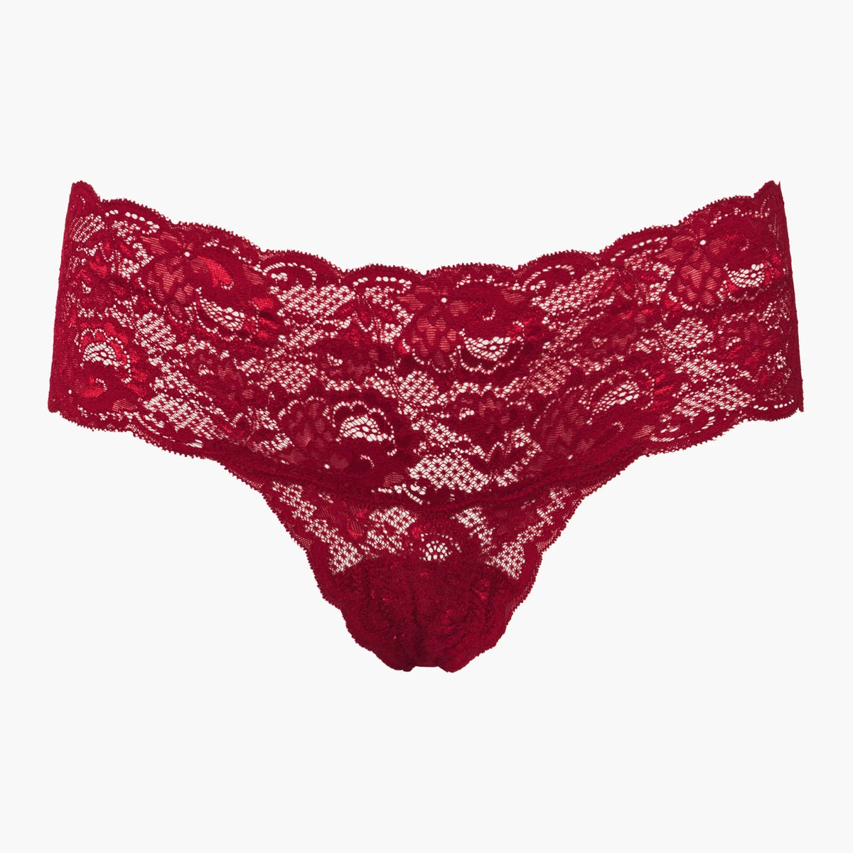 Red lace thong on a white background