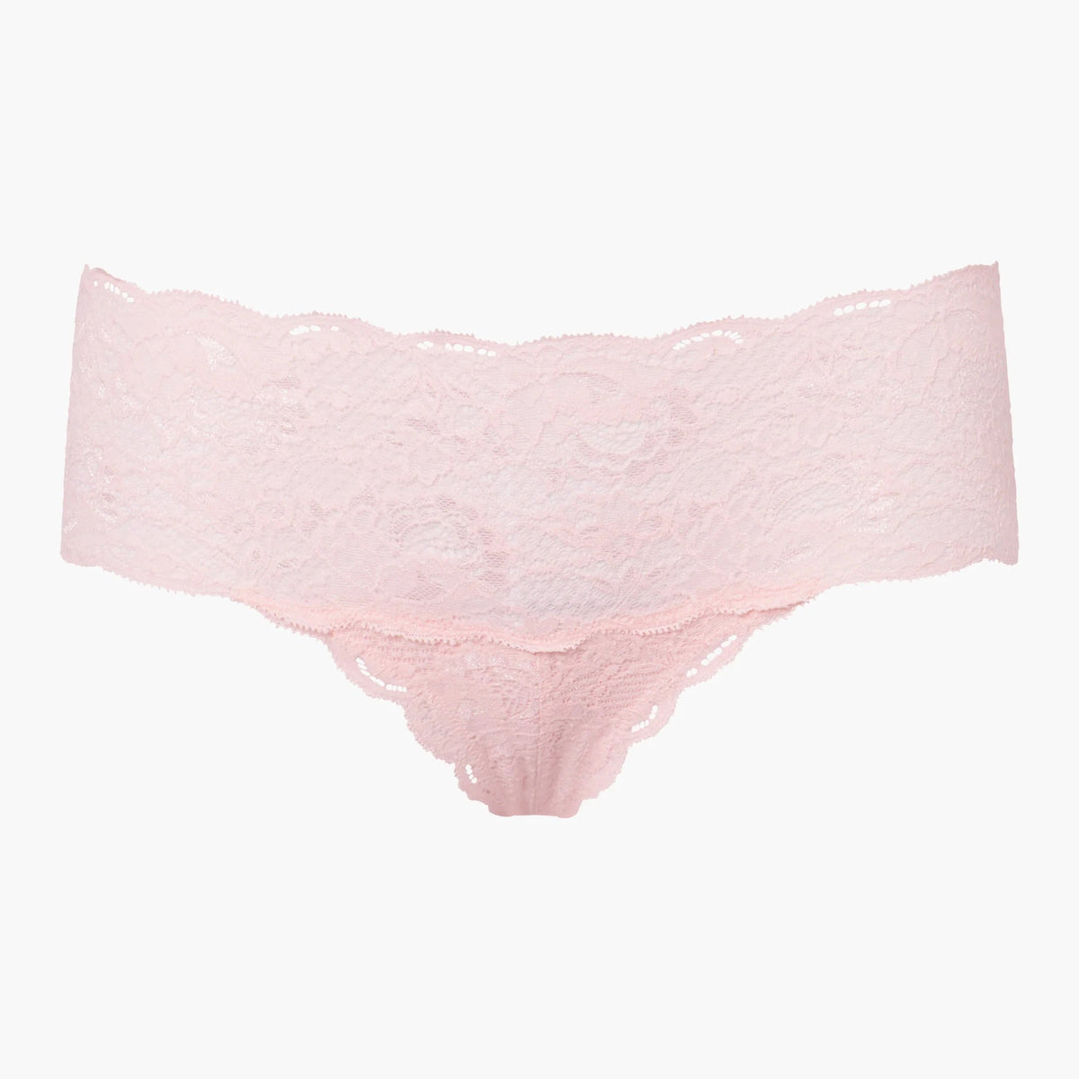 Pink lace underwear on a white background