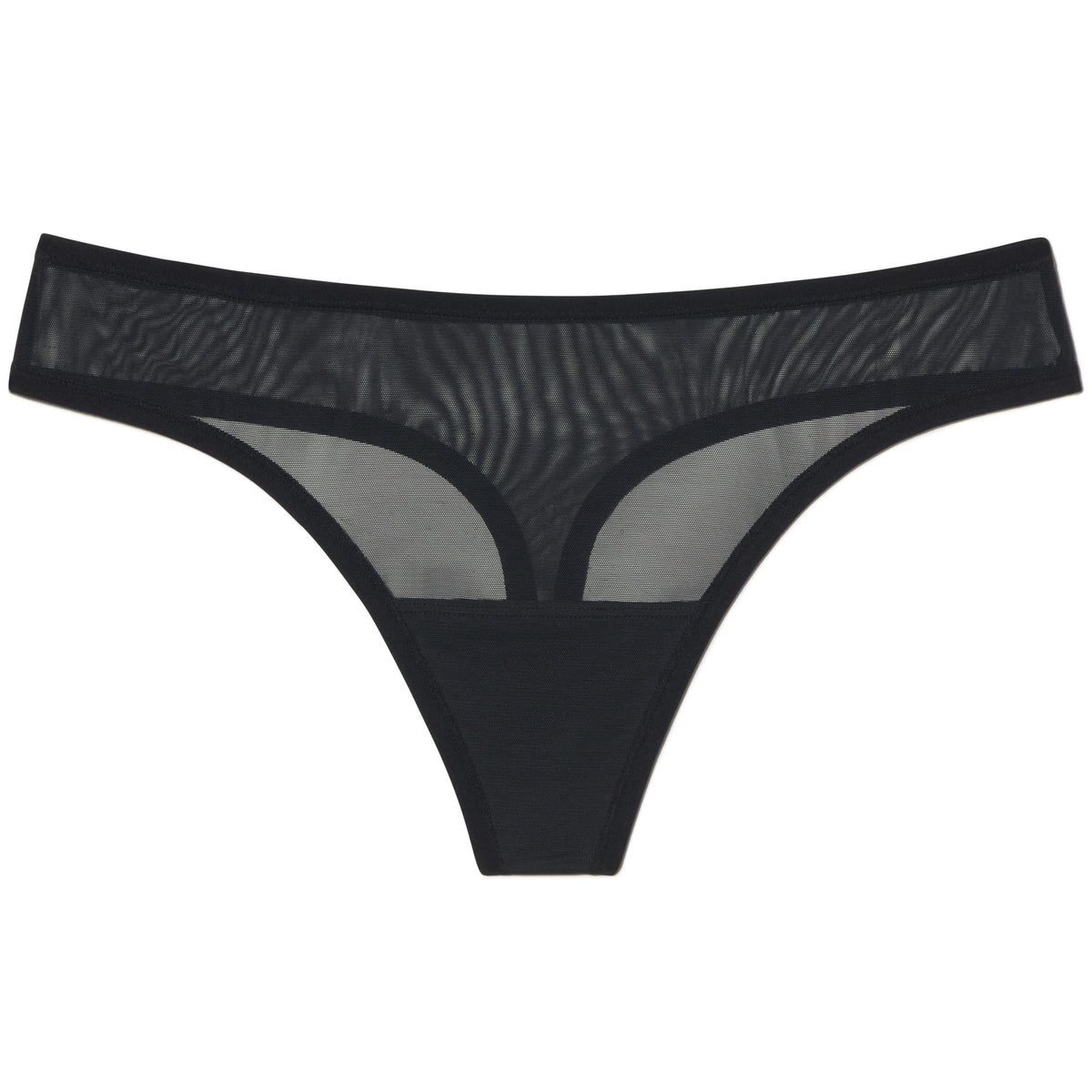 Black thong underwear on a white background