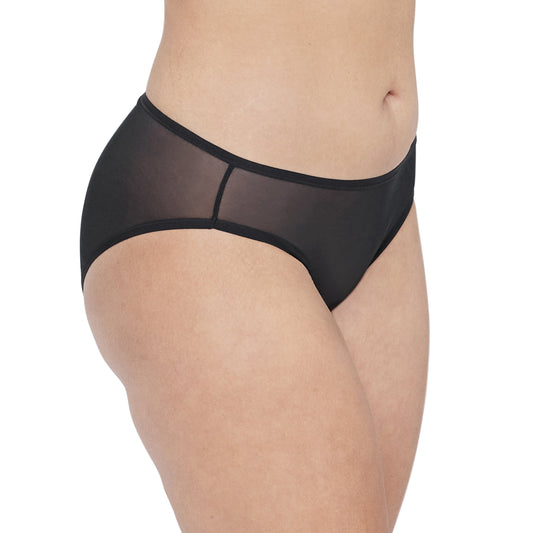 Black sheer thong on a white background