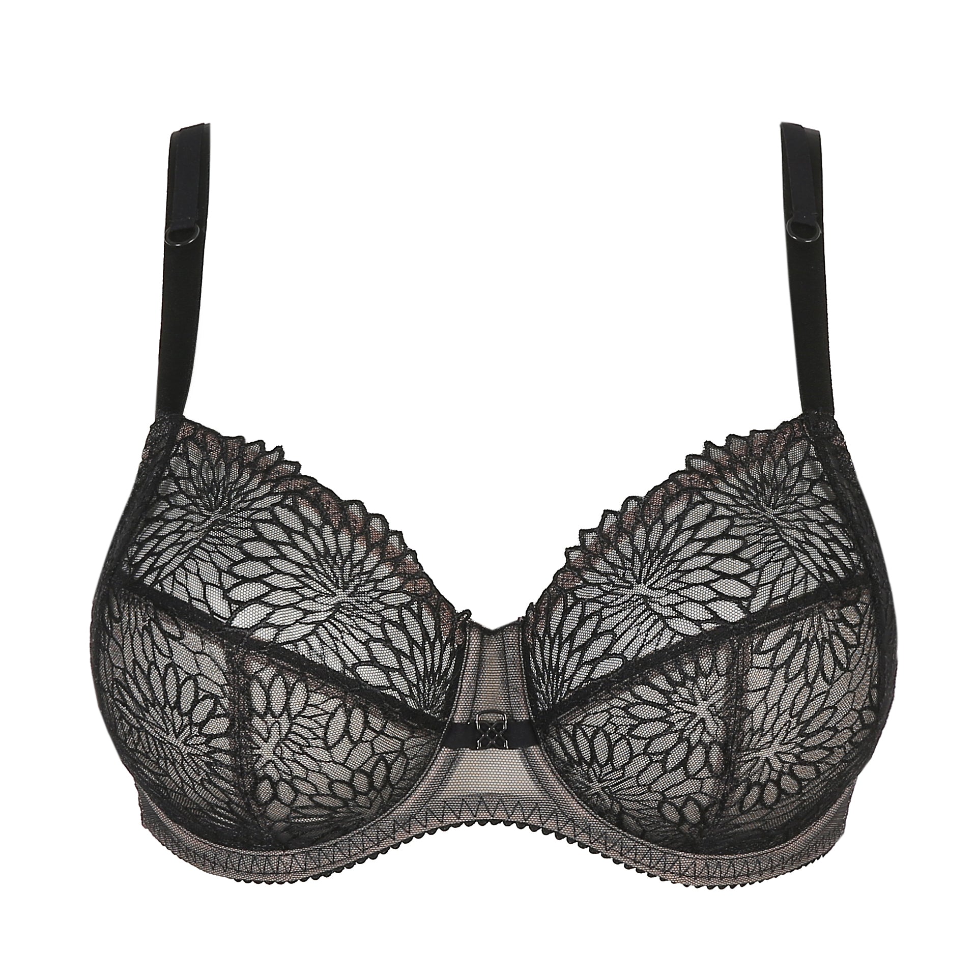 Black lace bra on a white background