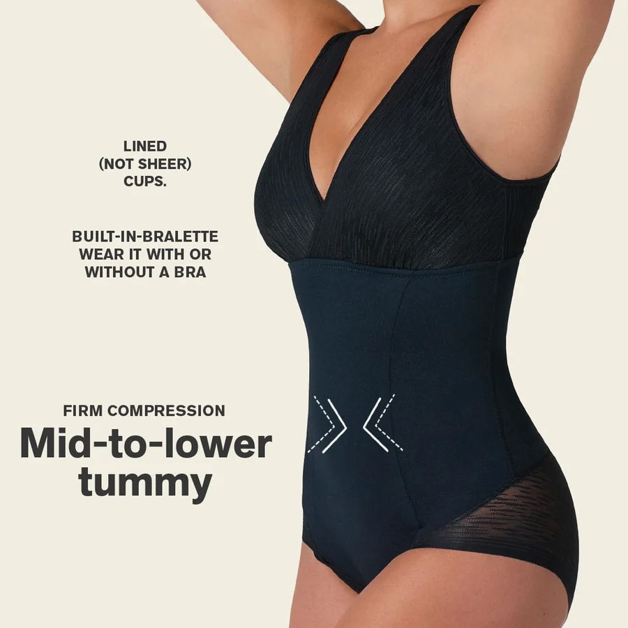 Sheer Stripe Detail Sculpting Bodysuit