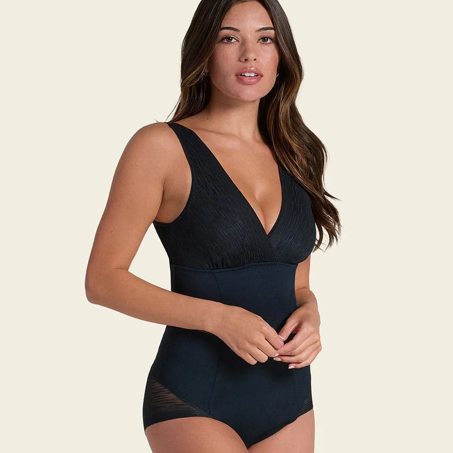 Sheer Stripe Detail Sculpting Bodysuit