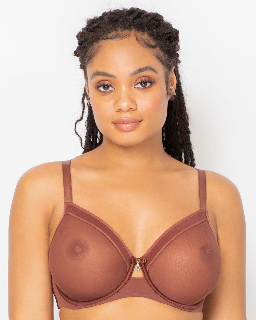 Sheer Mesh Unlined Underwire Bra - Chocolate