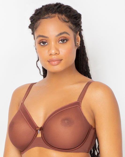 Sheer Mesh Unlined Underwire Bra - Chocolate