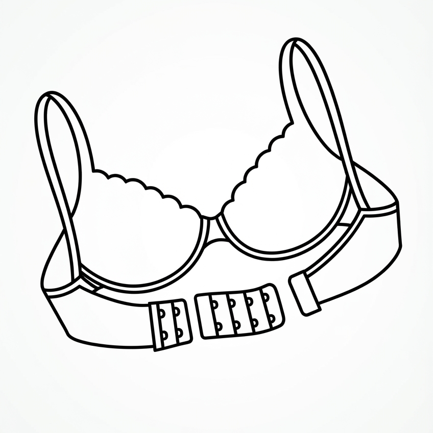 Black line art outline of a women's underwire bra with adjustable hook-and-eye closure, shown on a plain white background.