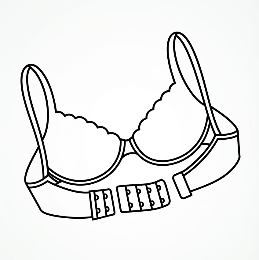 Black line art outline of a women's underwire bra with adjustable hook-and-eye closure, shown on a plain white background.