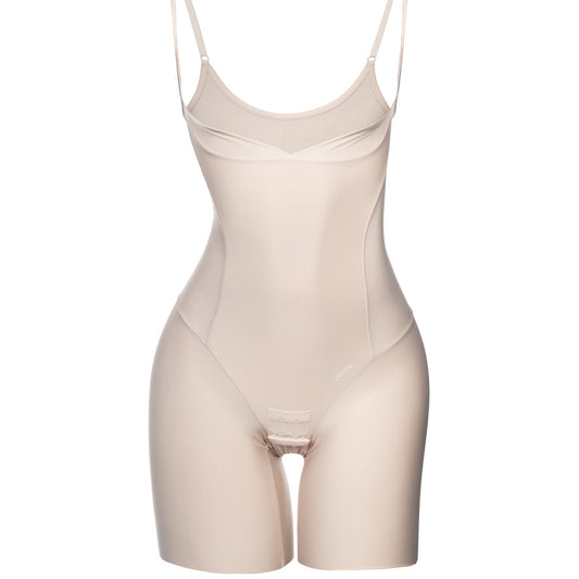 Beige shapewear bodysuit on a white background