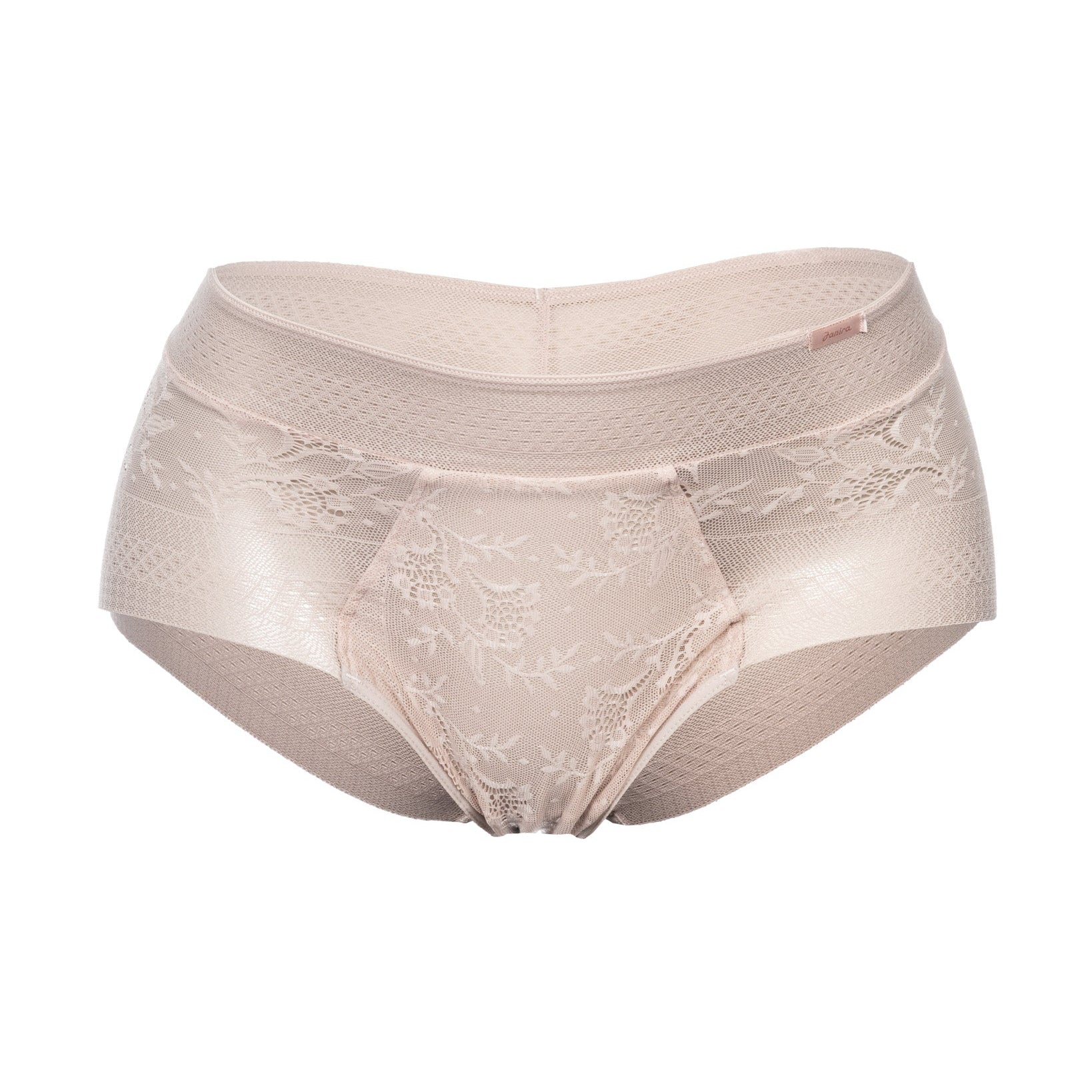 Beige lace underwear on a white background
