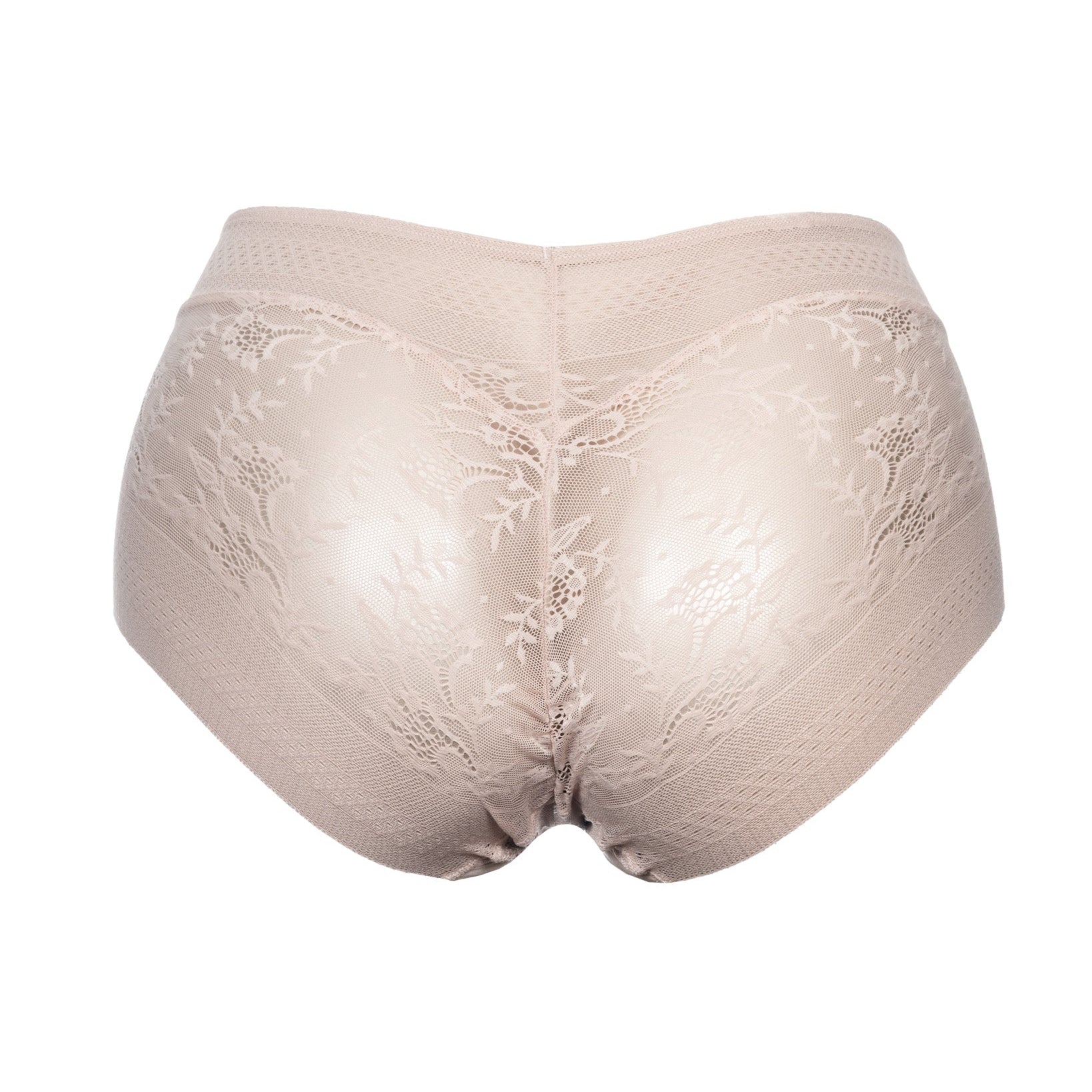 Beige lace underwear on a white background