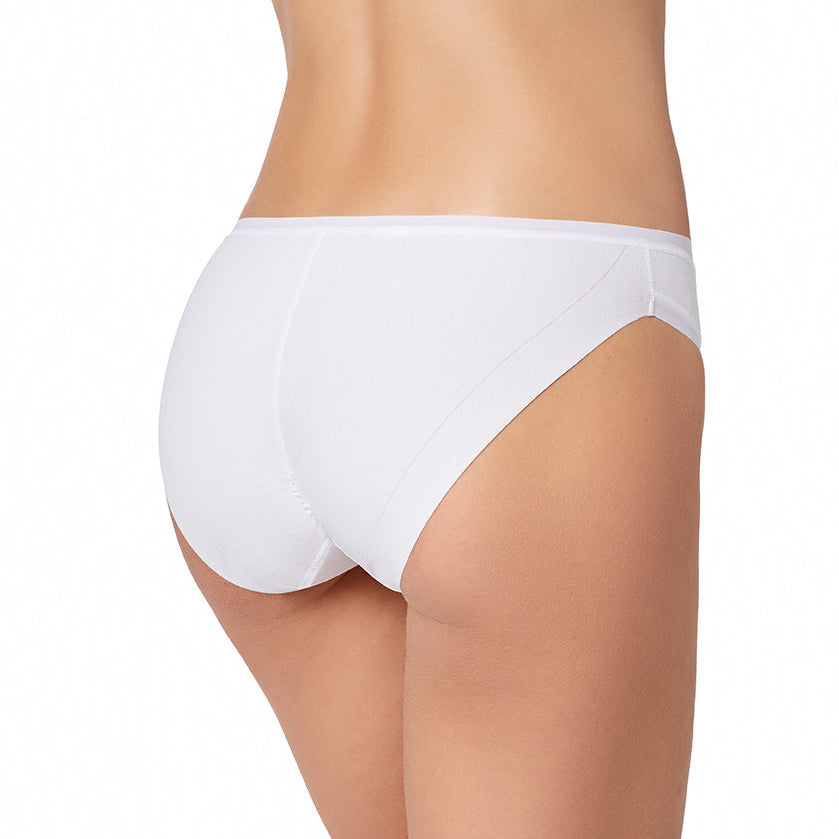 White underwear worn by a person on a white background