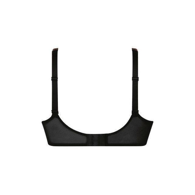 Black underwire bra with adjustable shoulder straps, shown from the back on a solid white background.