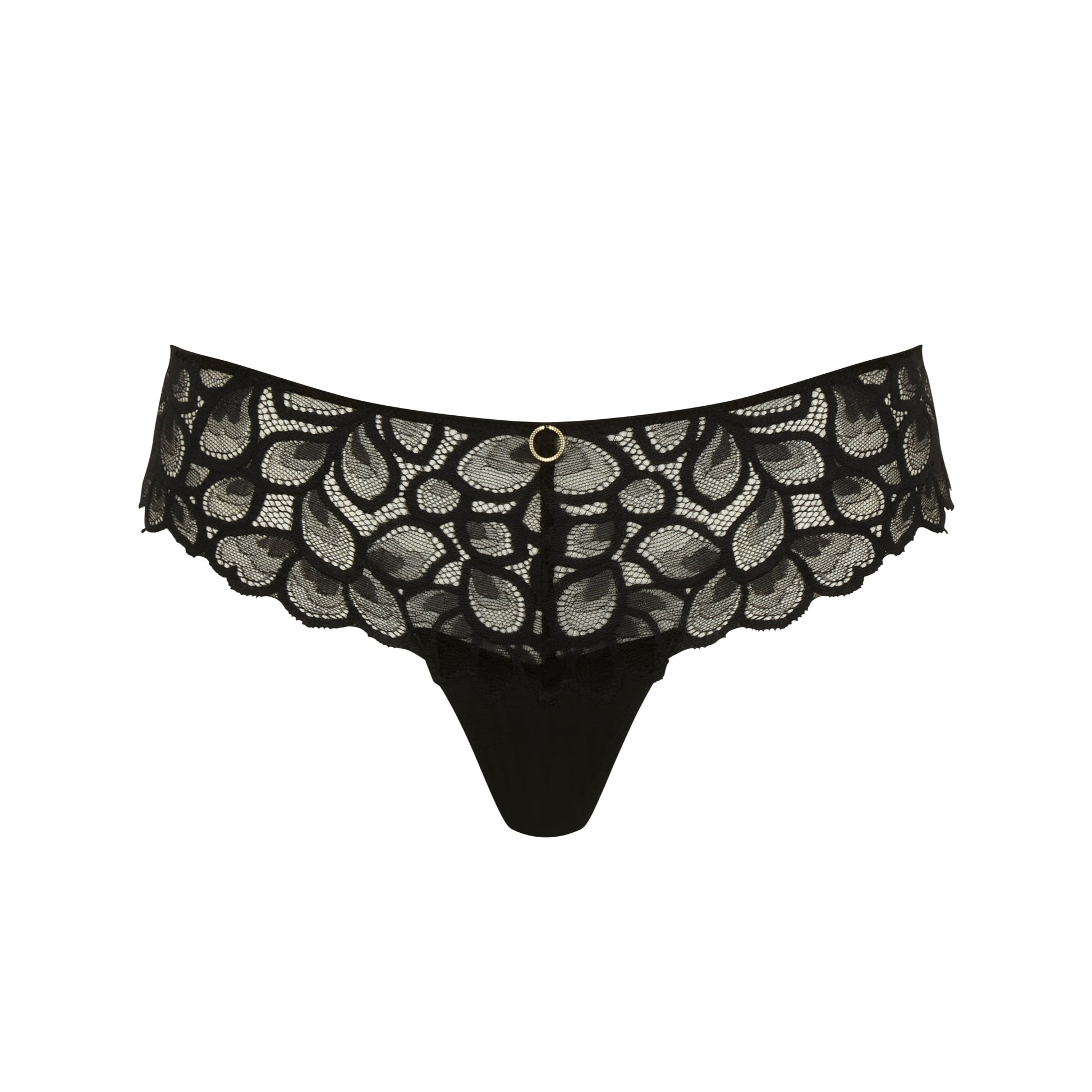 Black lace underwear on a white background