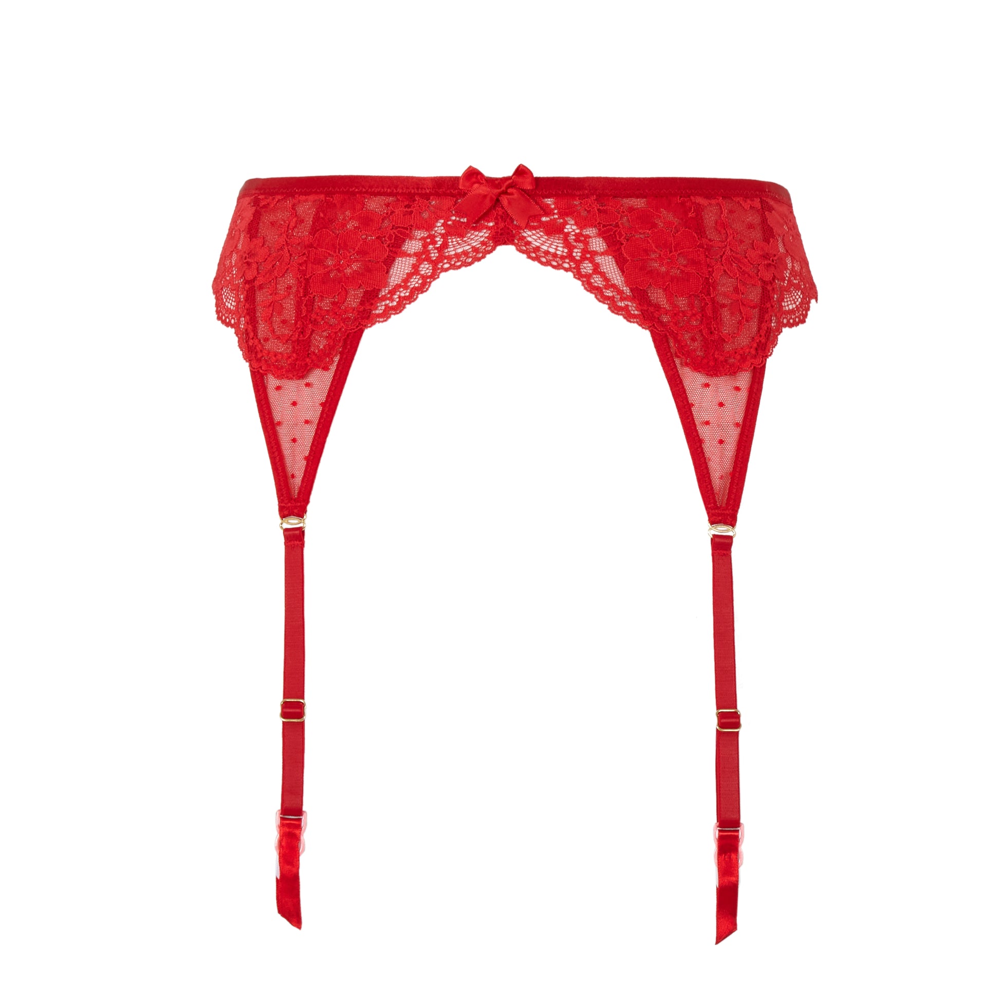 Red lace garter belt on a white background