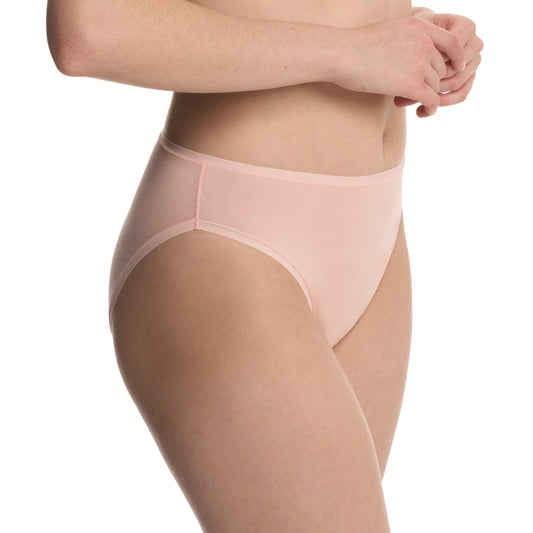 Light pink underwear worn by a person on a white background
