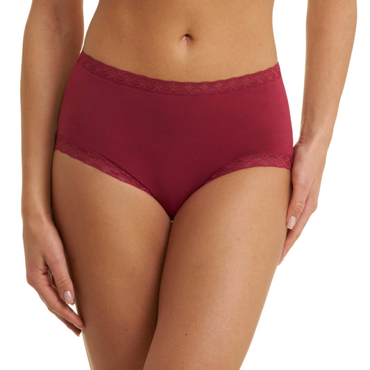 Maroon underwear worn by a person on a white background