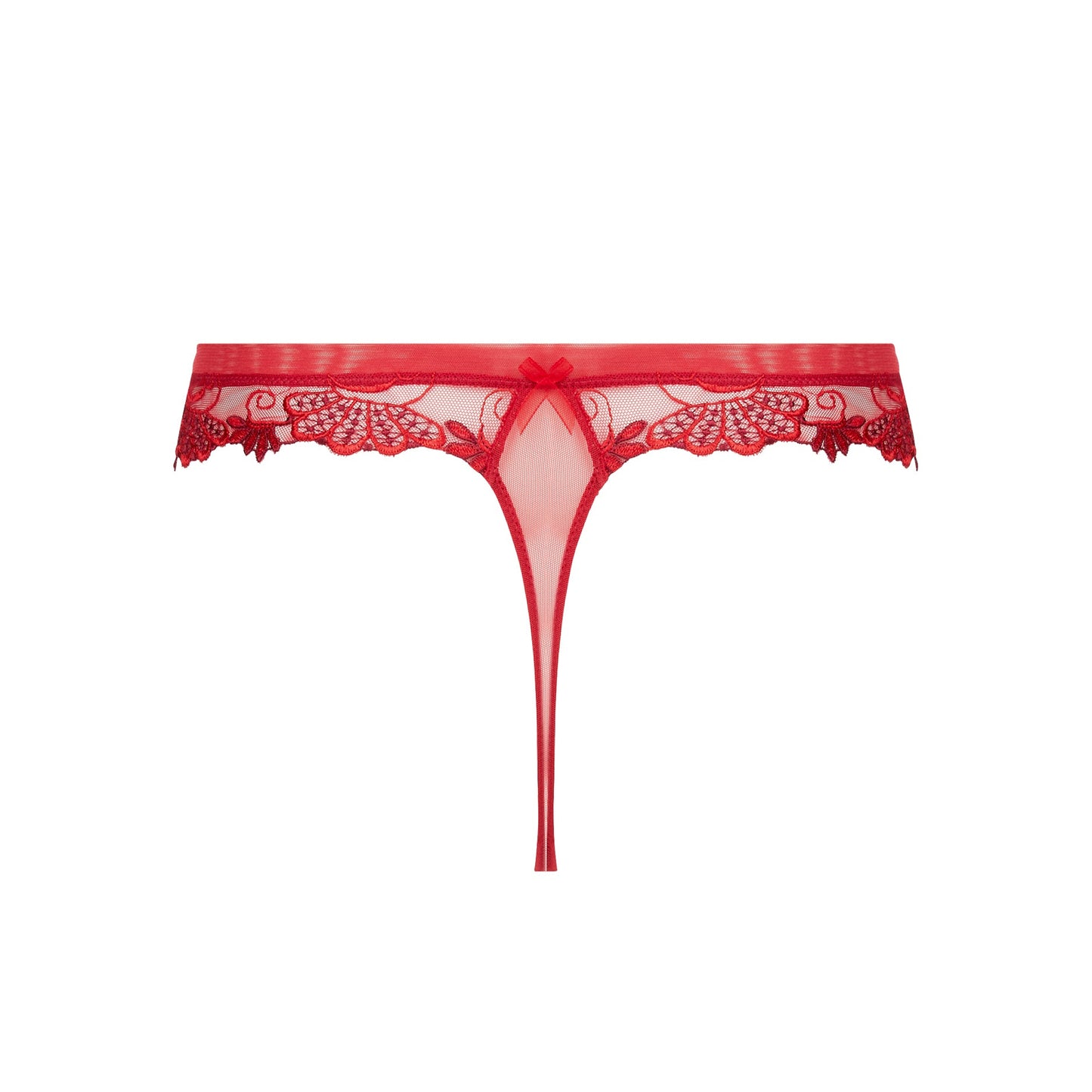 Red lace thong on a white background