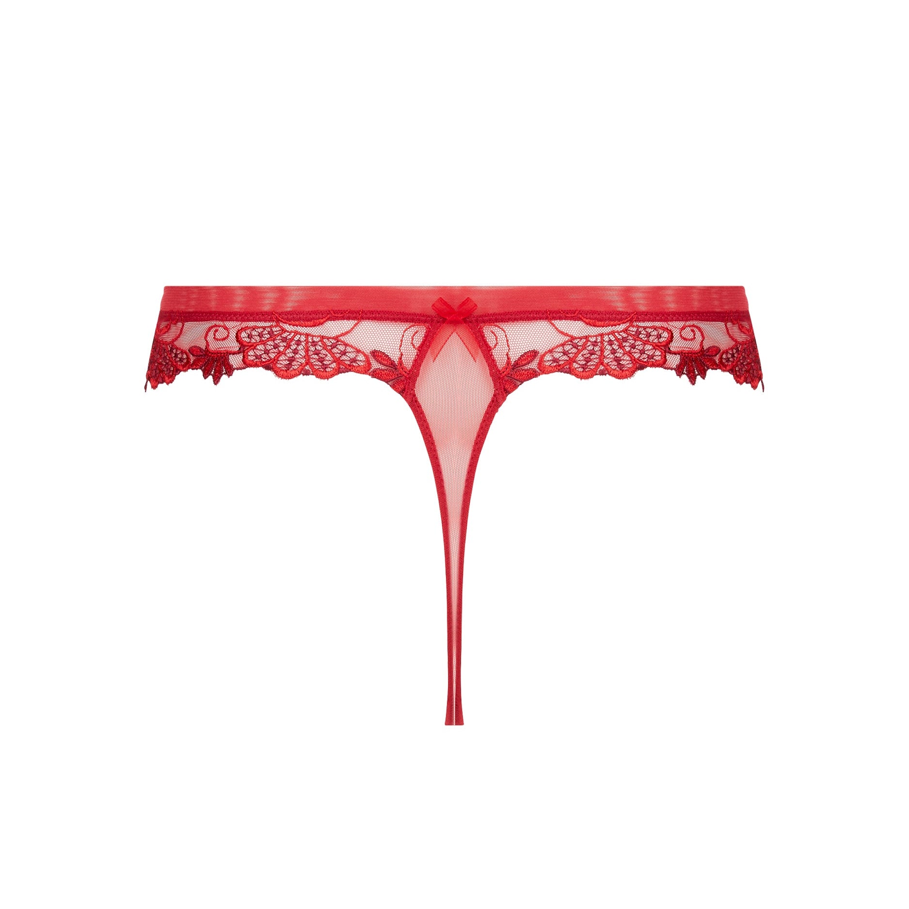 Red lace thong on a white background