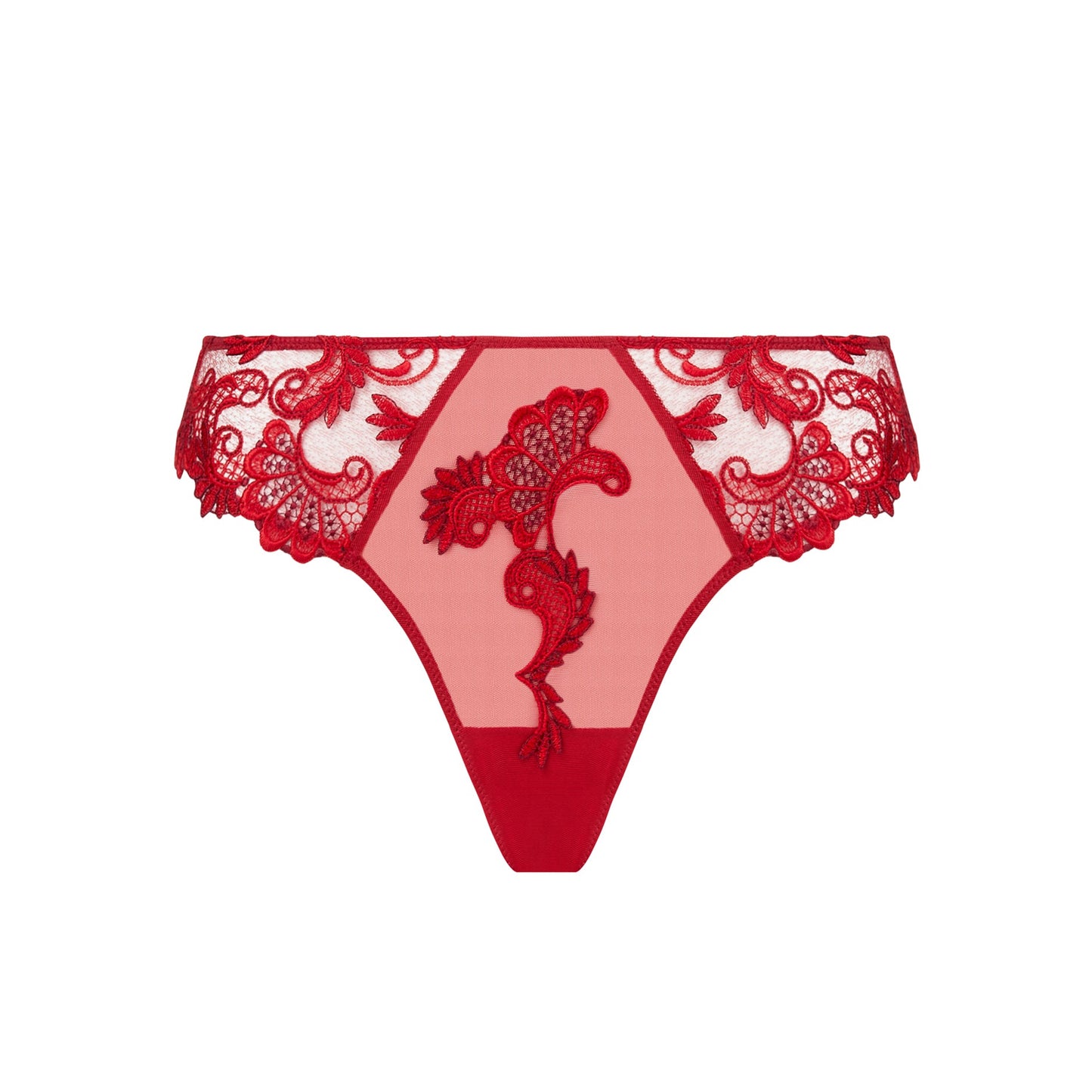 Red lace thong on a white background