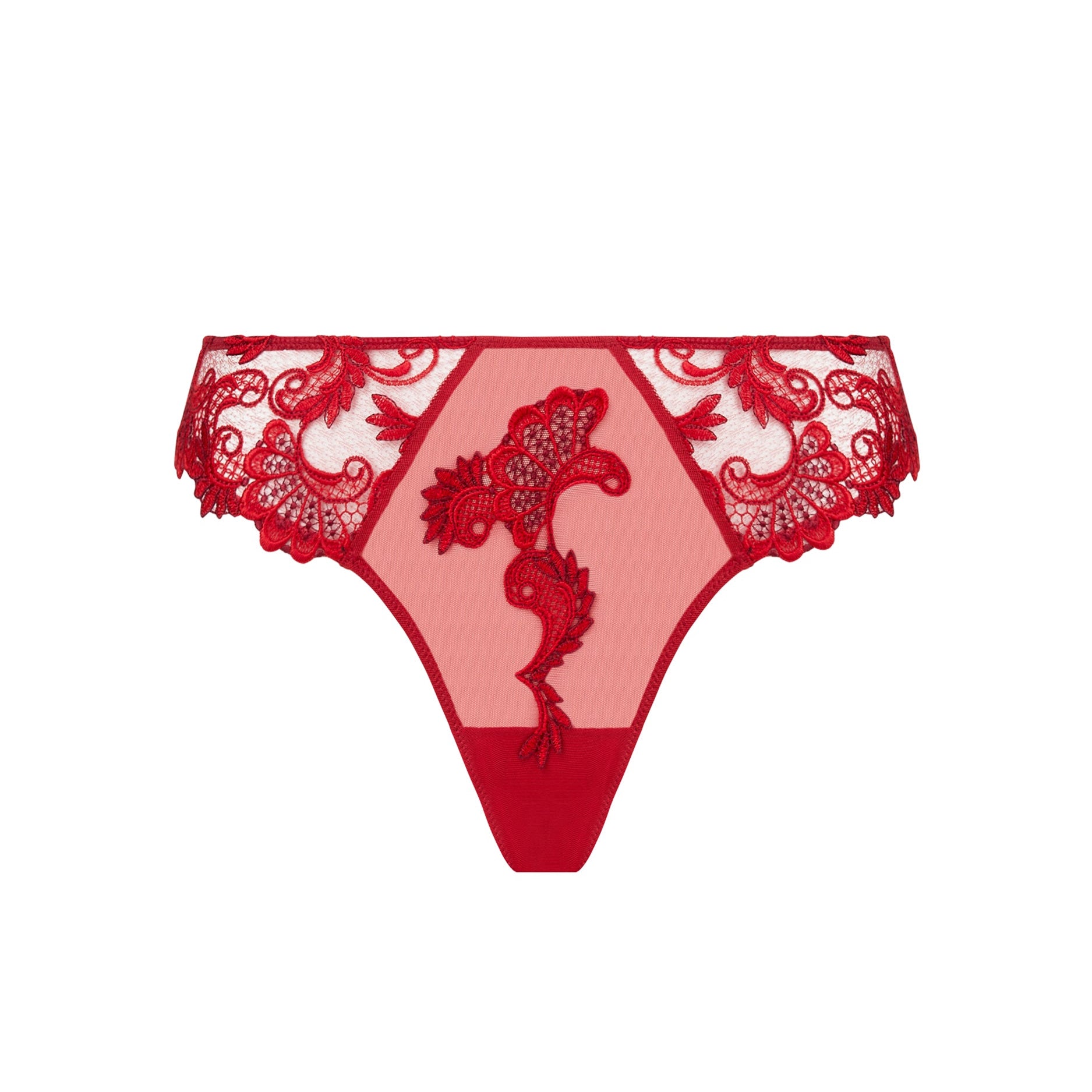 Red lace thong on a white background