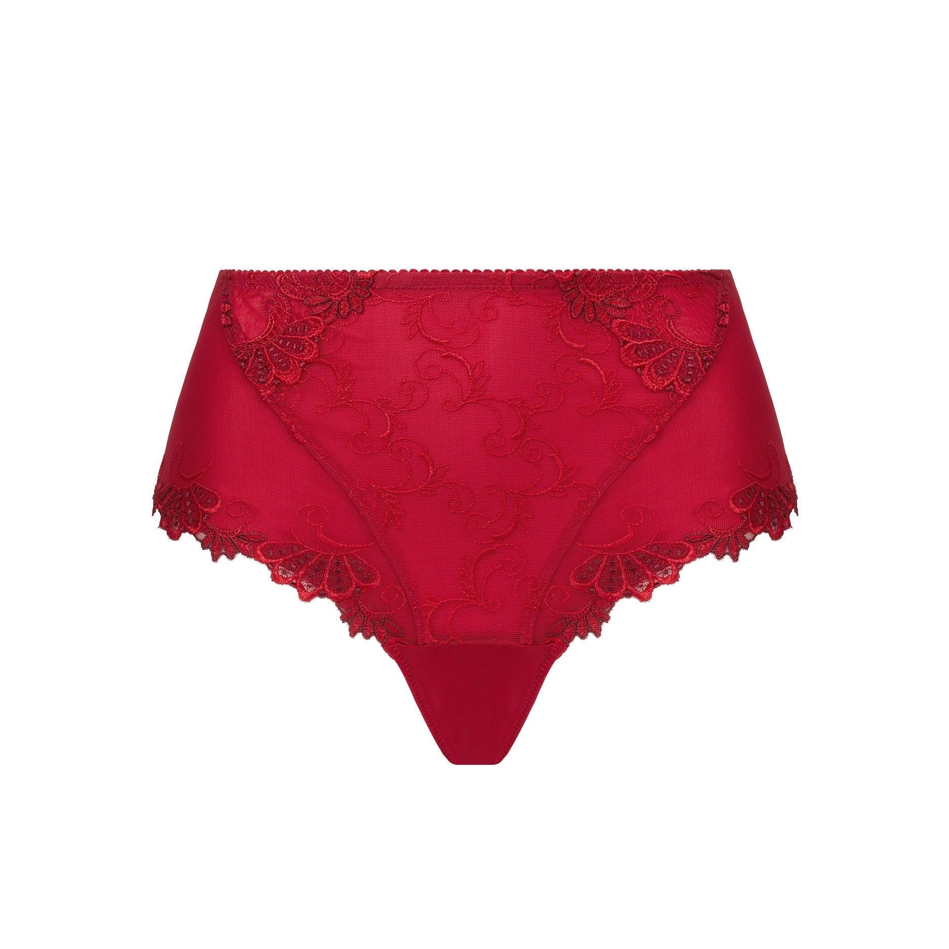 Red lace underwear on a white background