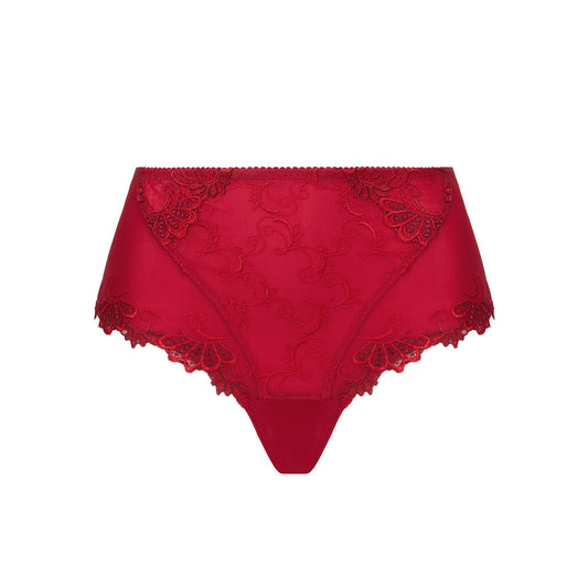 Red lace underwear on a white background