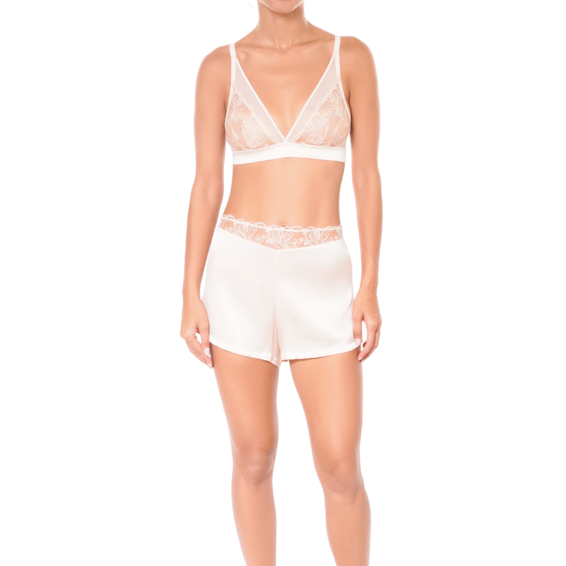 White lace lingerie set on a white background