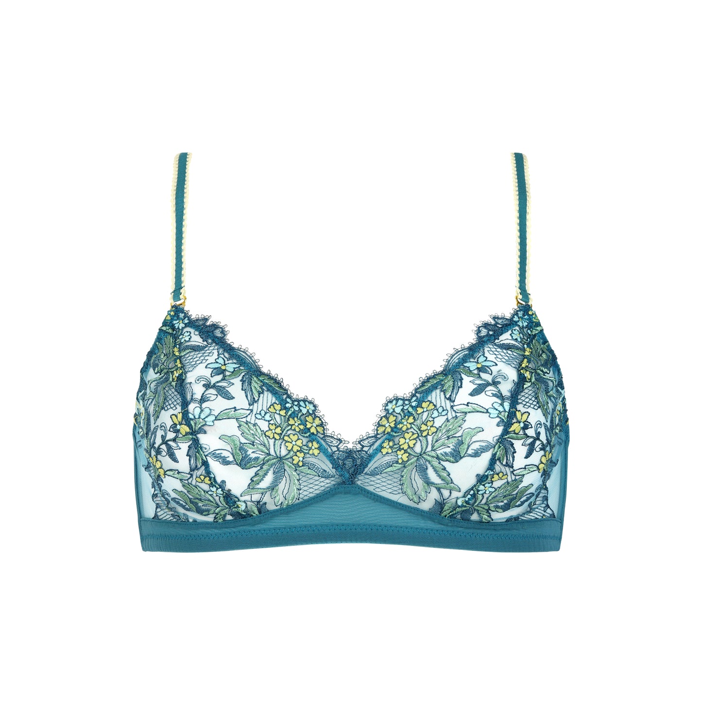 Blue floral bra on a white background